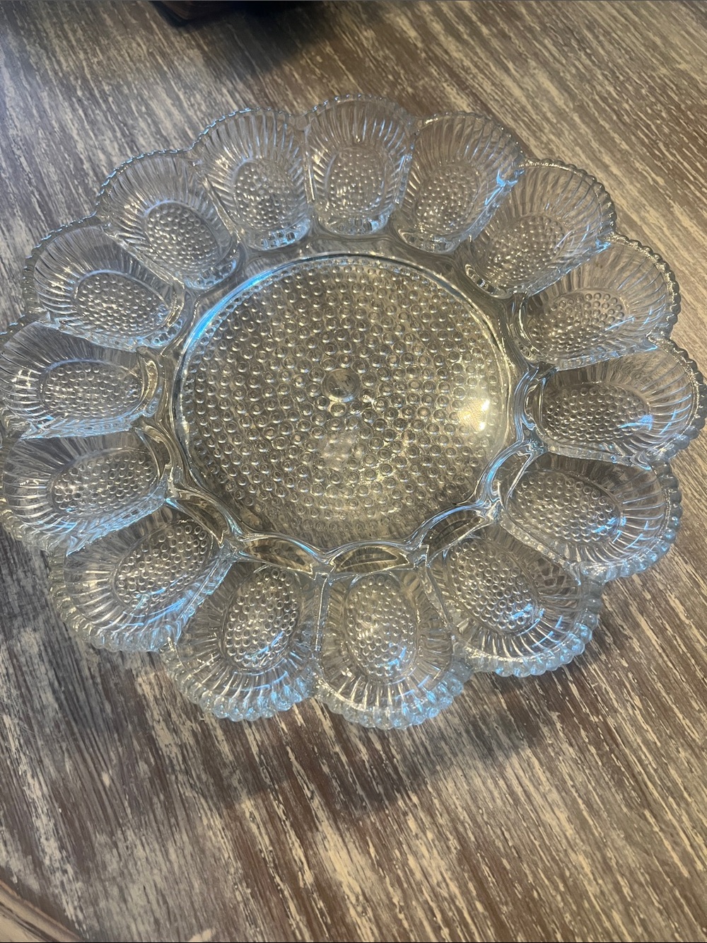 Indiana Glass Vintage Clear Glass Deviled Egg Serving Platter. Holds 15 halves